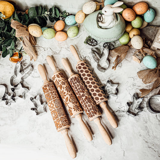 Easter Spring Rolling Pins for Kids and Bakers - Embossed Cookie Dough Pins