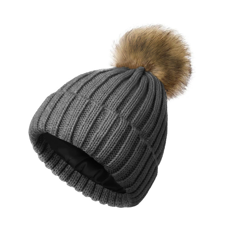Womens Solid-Color Brimmed Hat With Satin Pom-Pom