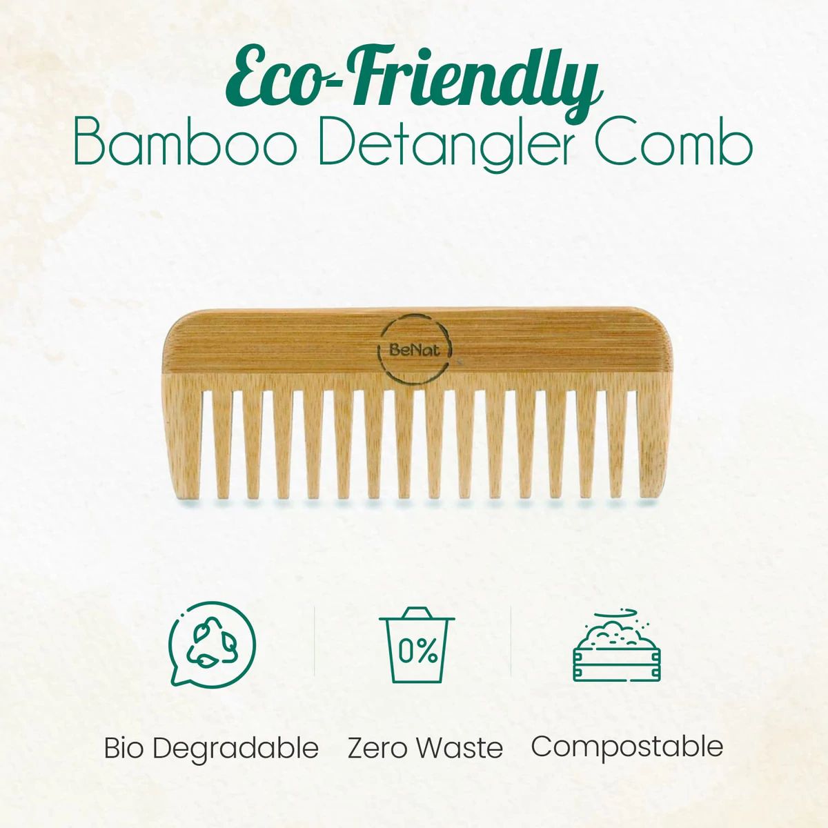 Bamboo Hair Comb 100 Percent Natural Wooden Detangler For Men Women Scalp Care