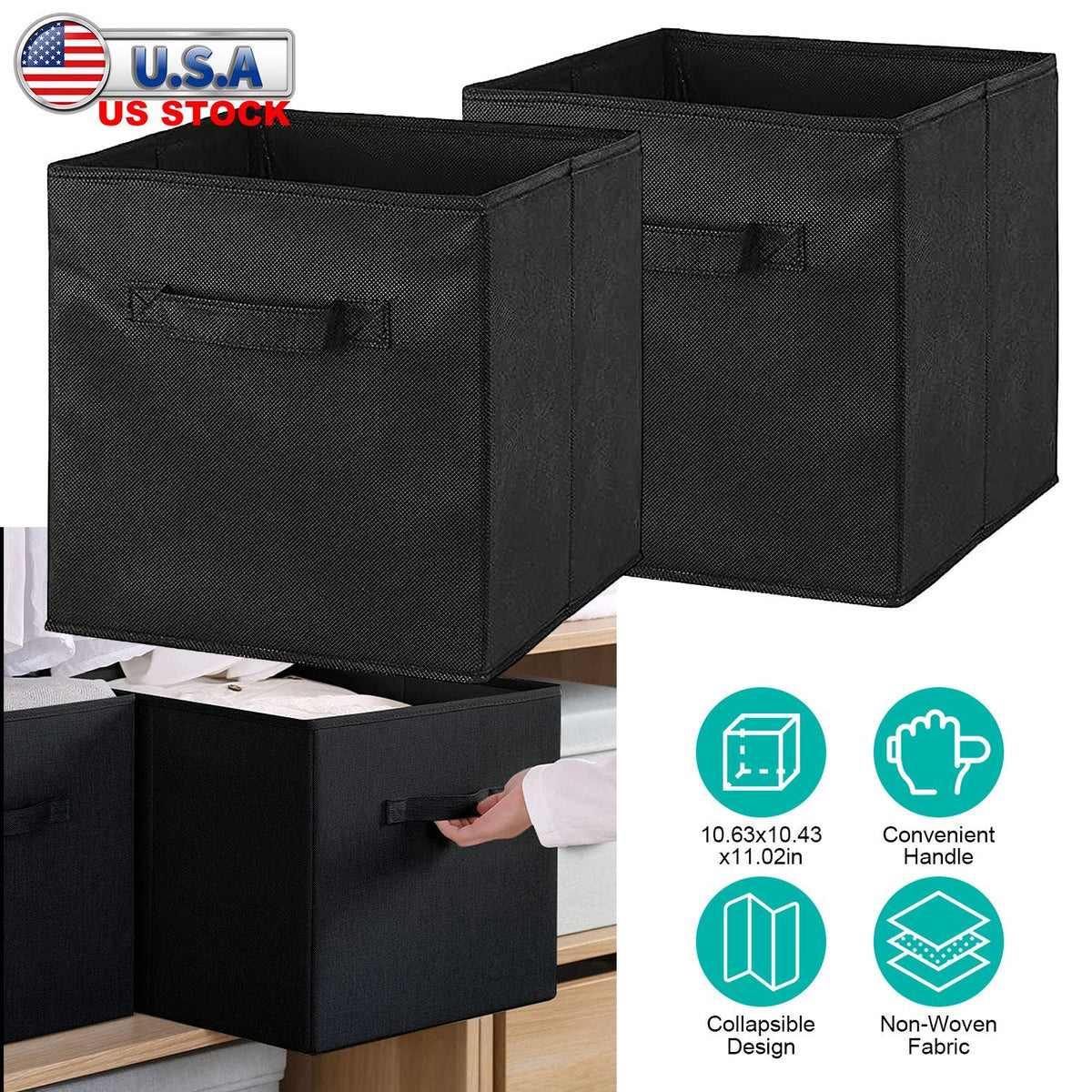 Storage Bin Non-Woven Fabric Cube Organizer with Handle