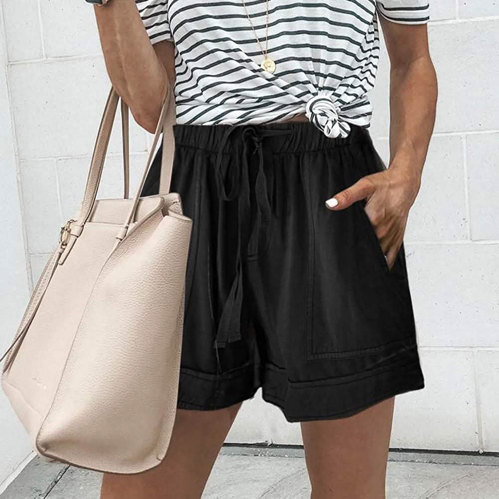 Pantalones cortos de verano informales Elapsy con cintura elástica y cordón para mujer, con bolsillos