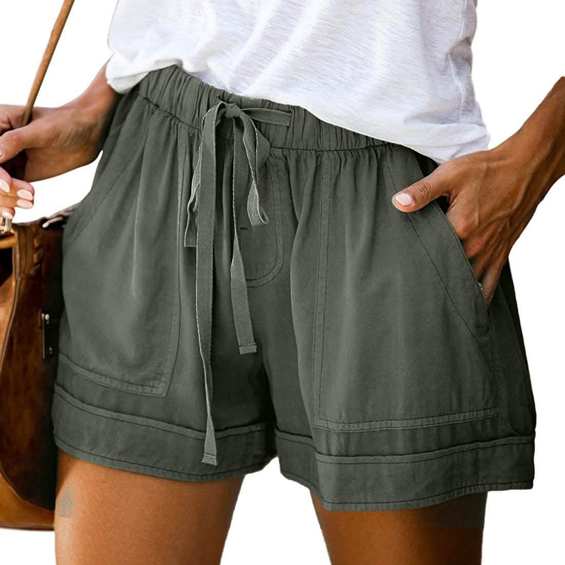 Pantalones cortos de verano informales Elapsy con cintura elástica y cordón para mujer, con bolsillos