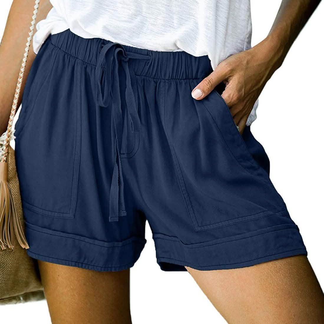 Pantalones cortos de verano informales Elapsy con cintura elástica y cordón para mujer, con bolsillos