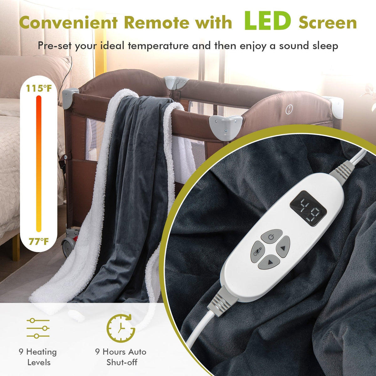 Heated Electric Blanket Throw with 10 Heat Levels