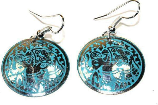 Terracotta Turquoise Elephant Danglers 1 Inch Silver Gold