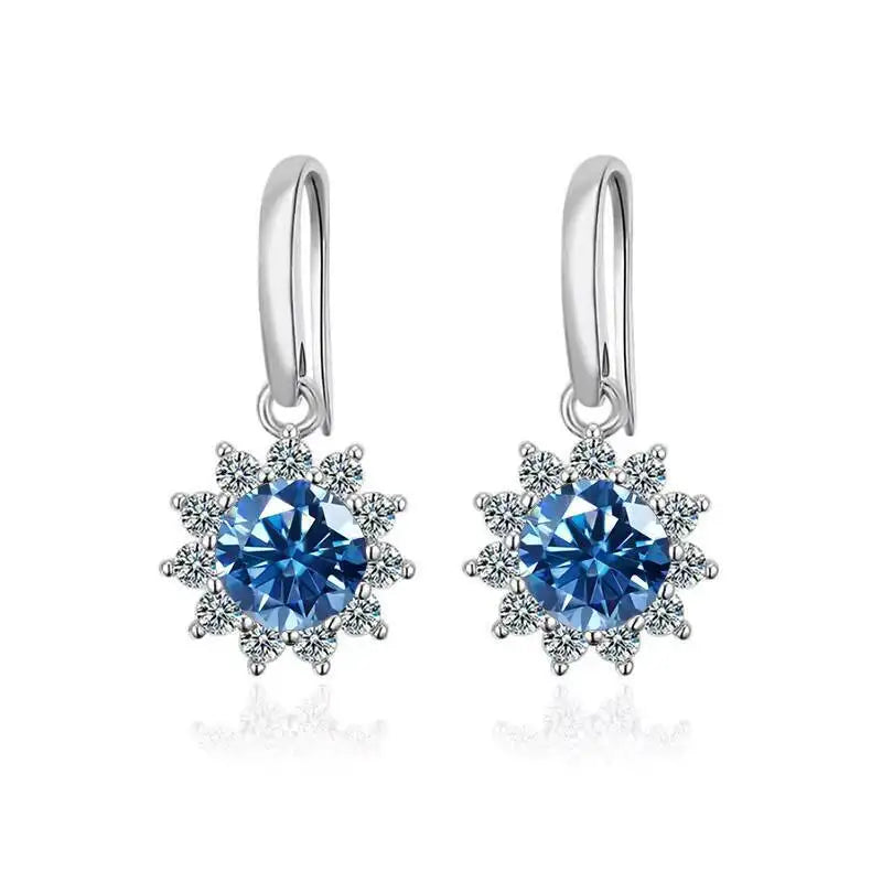1CT Moissanite Drop Earrings 925 Sterling Silver Colorful Green Blue Pink