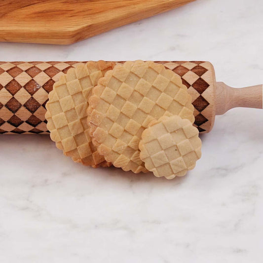 Embossed Courtly Check Rolling Pin For Cookies, Fondant and Baking With Kids