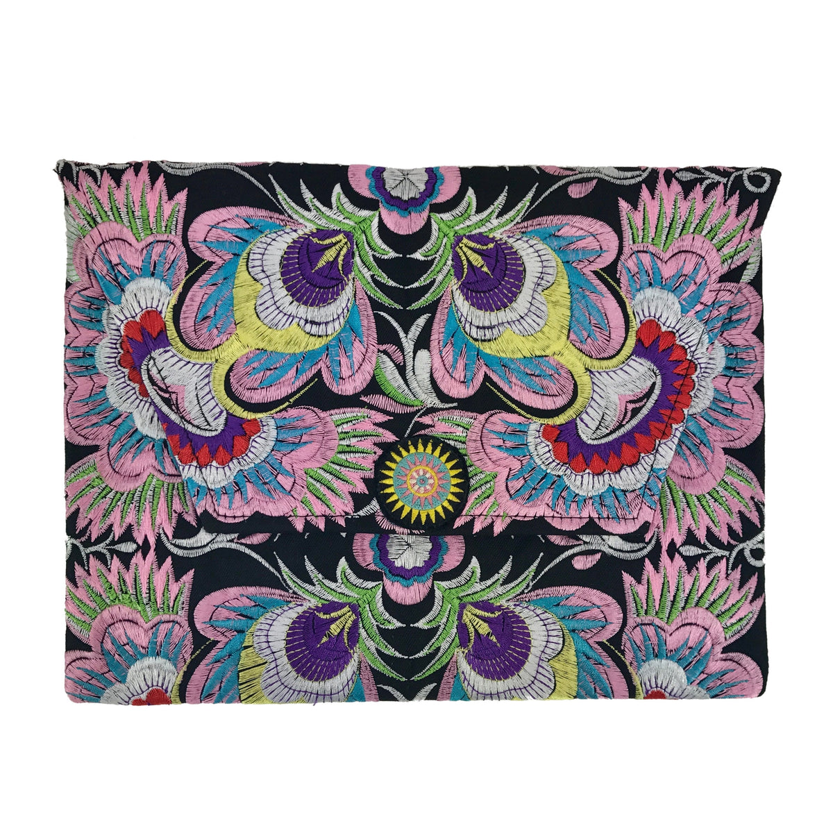 Embroidered Flower Clutch Handmade Hmong Thai Embroidery Boho Evening Bag