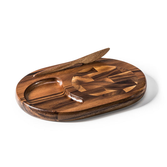End Grain Cheese Board With Acacia Knife Groove, Serving Platter Set Premium