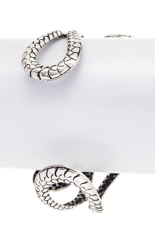 Engraved Snake Cuff Bangle Sterling Look Adjustable