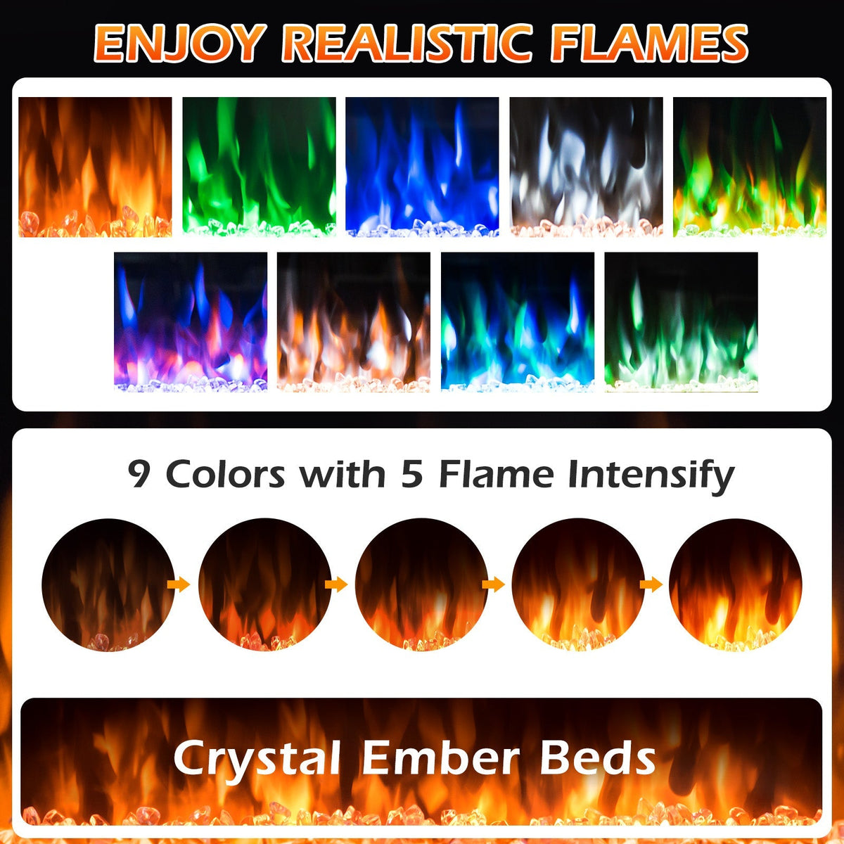 36 Inch Electric Fireplace Insert Wall Mounted with Timer