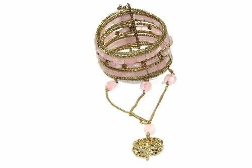 Exotic Gemstone Cuff Bangle With Linked Ring Set Style