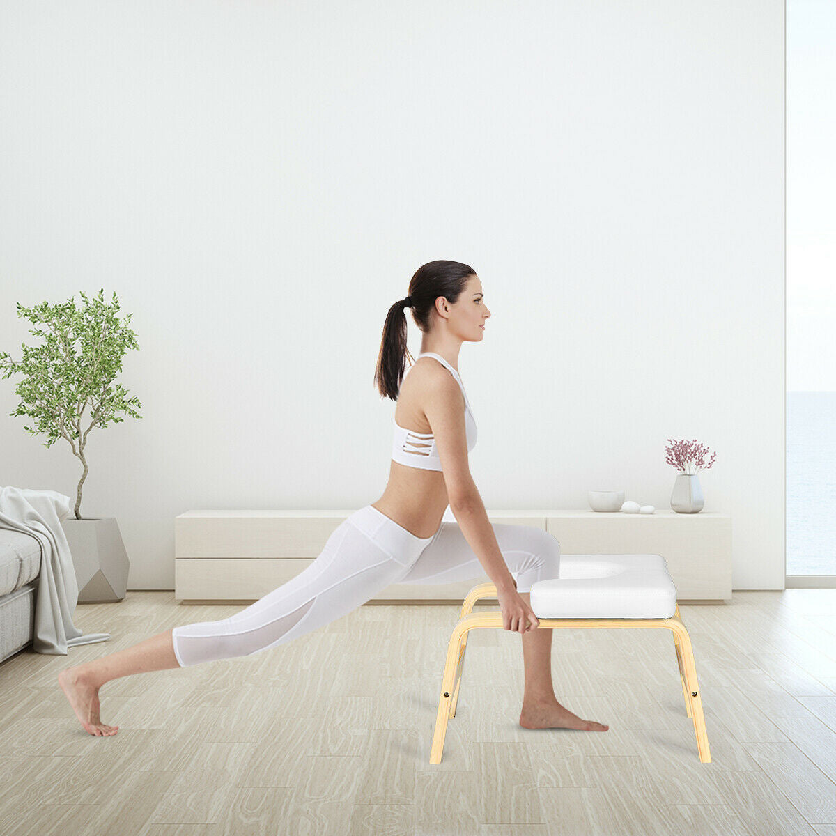 Yoga Headstand Wood Stool with PVC Pads