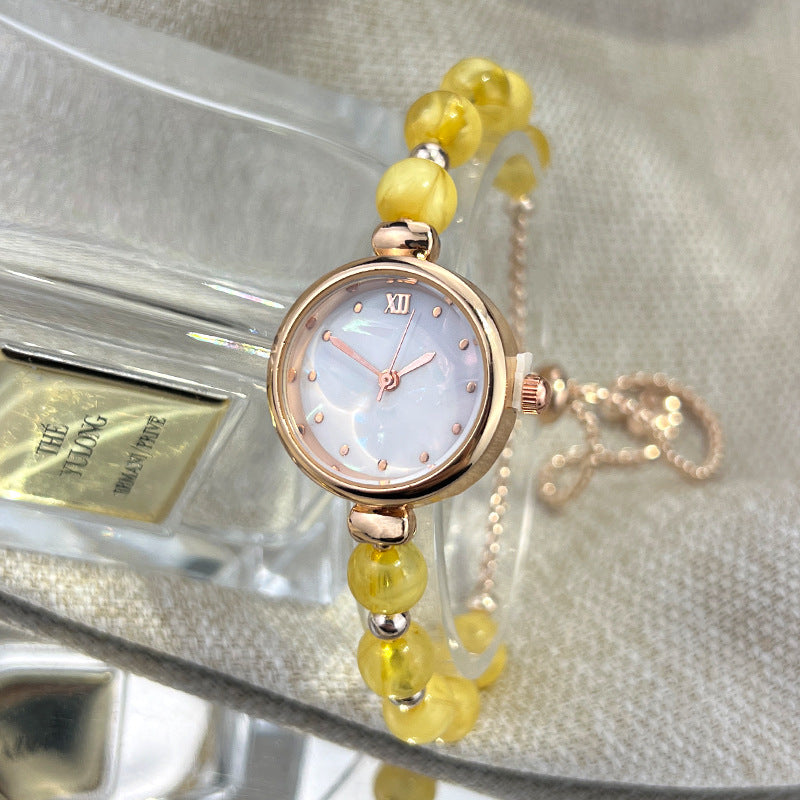 Pearl Bracelet Womens Quartz Watch Niche Light-luxury Design With A Small Dial And A Pull-out Adjustable Band