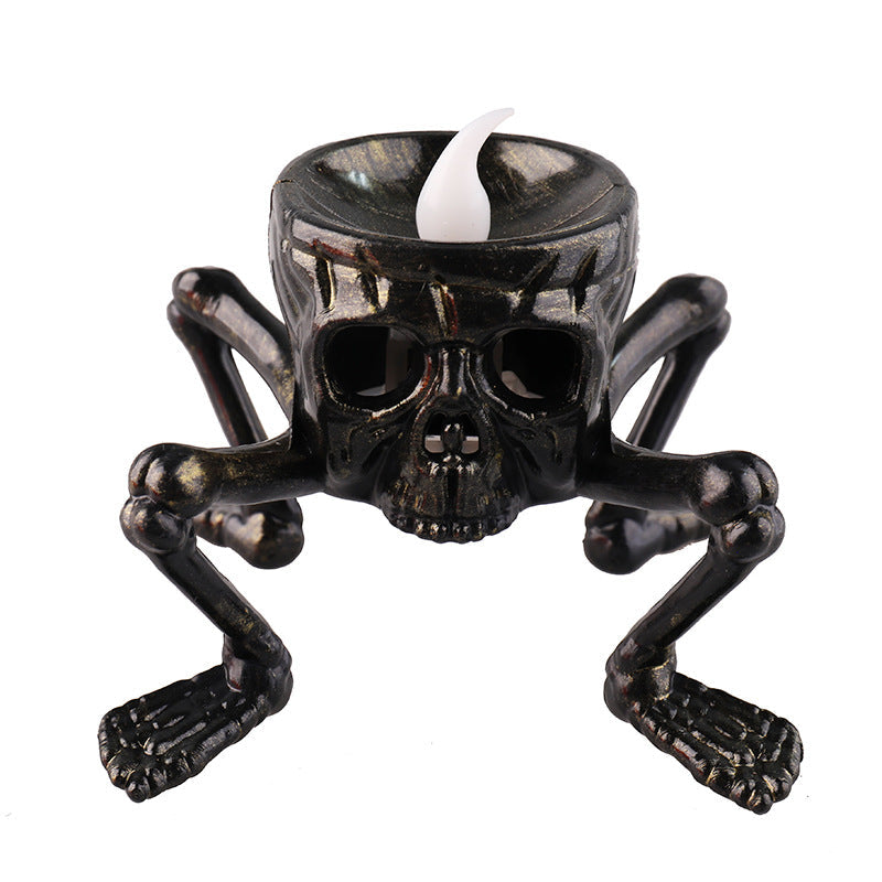Linterna de mano de calavera de Halloween, accesorios de decoración para ambiente, linterna de noche con pie de calavera, linterna de vela de Halloween