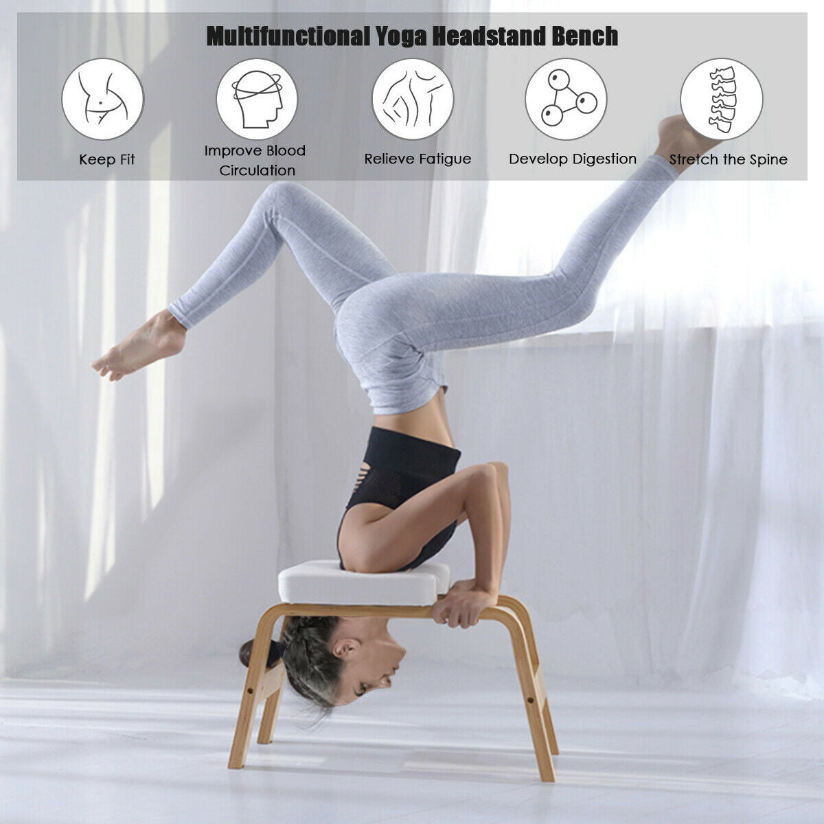 Yoga Headstand Wood Stool with PVC Pads