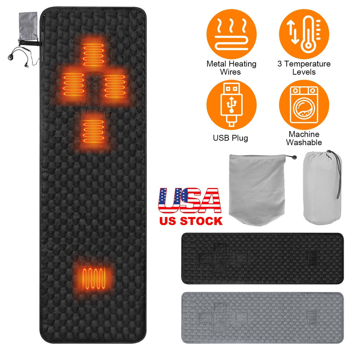 Heated Sleeping Bag Liner Powered By USB Plug Power Bank 3 Temperature Levels with Carrying Bag Machine Washable Electric Tent Heating Pad For Camping