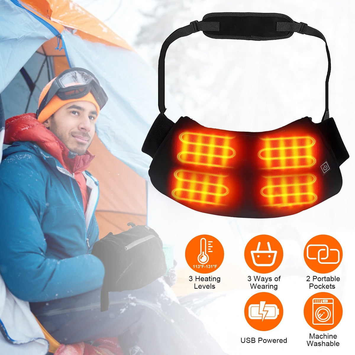 Electric Heated Hand Muff Hand Warmer Pouch Heated Waist Pouch for Winter with 3 Heating Levels Indoor Outdoor Machine Washable