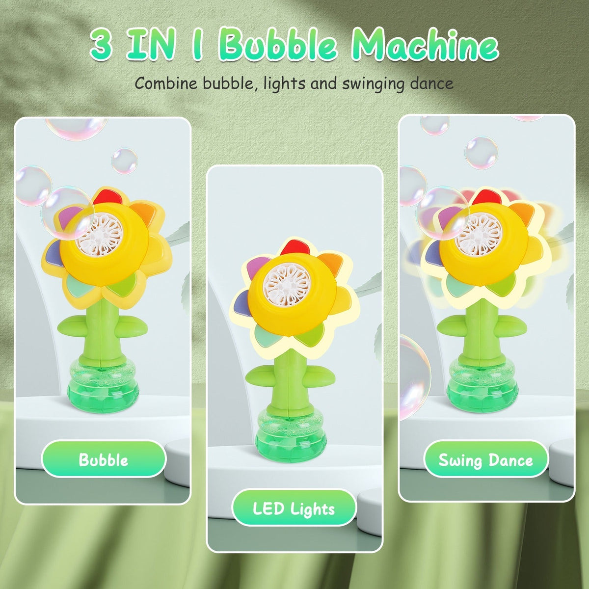 2Pcs Bubble Machines With Lights For Kids Rechargeable Dancing Sunflower Bubble Maker For 4-8Years Old Toddlers Outdoor Summer Play Toy Party Birthday