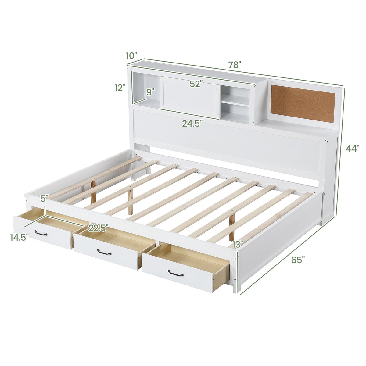 Twin/Full Size Wooden Daybed with 3 Drawers with Storage Shelves