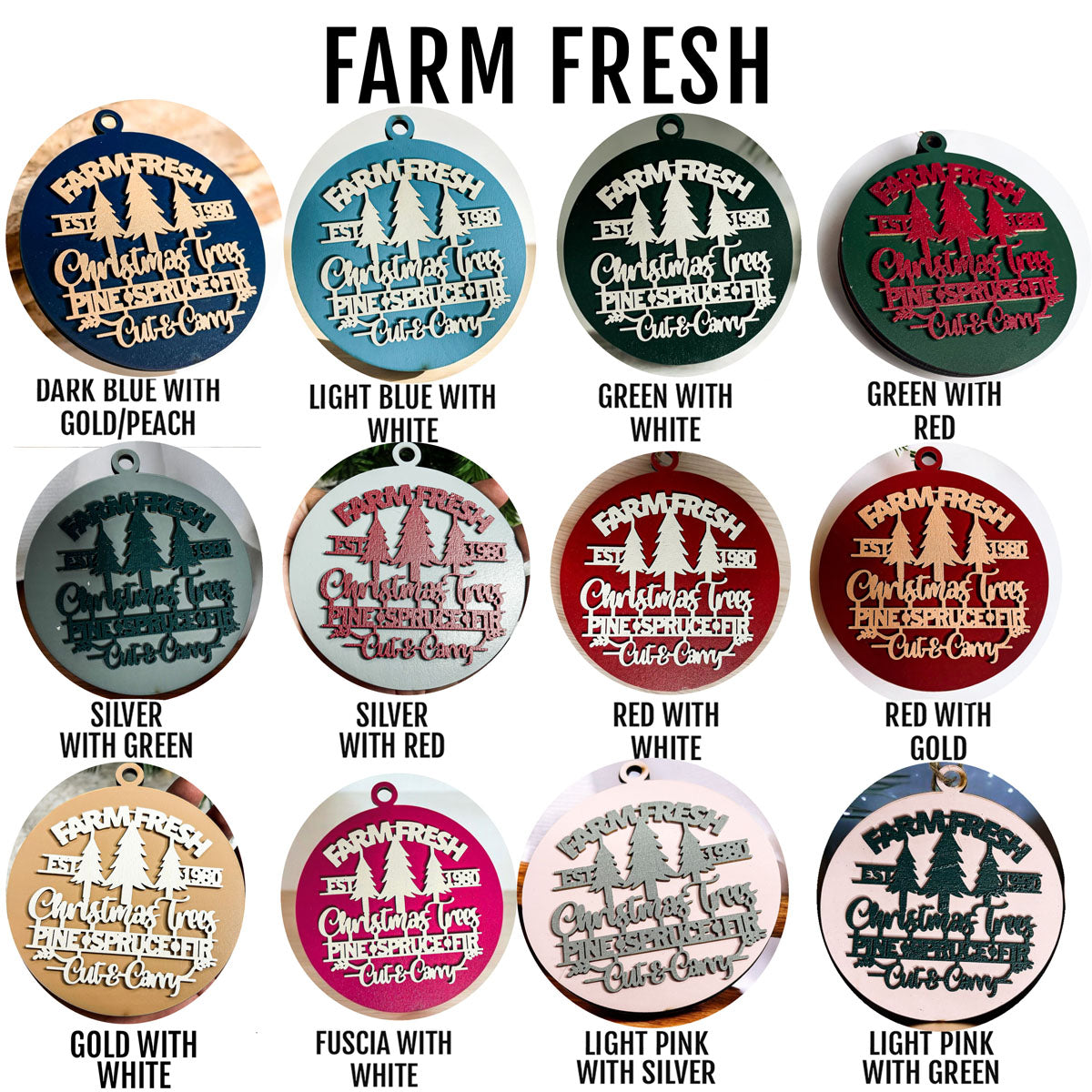 Handcrafted 3D Wooden Christmas Ornaments Farm Fresh Imperfect Set Tree Hanging Holiday Decor