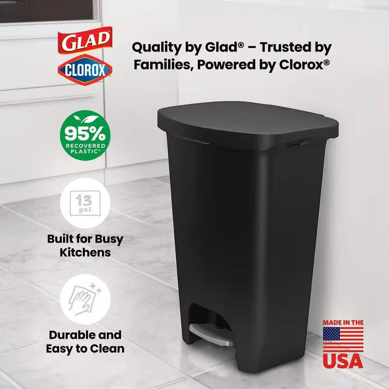 13-Gallon Kitchen Trash Can with Pedal and Bag Rings