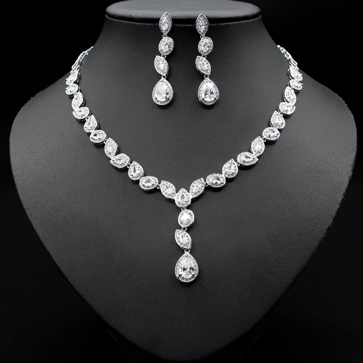 Colorful Zircon Necklace Earrings Set: wedding jewelry set