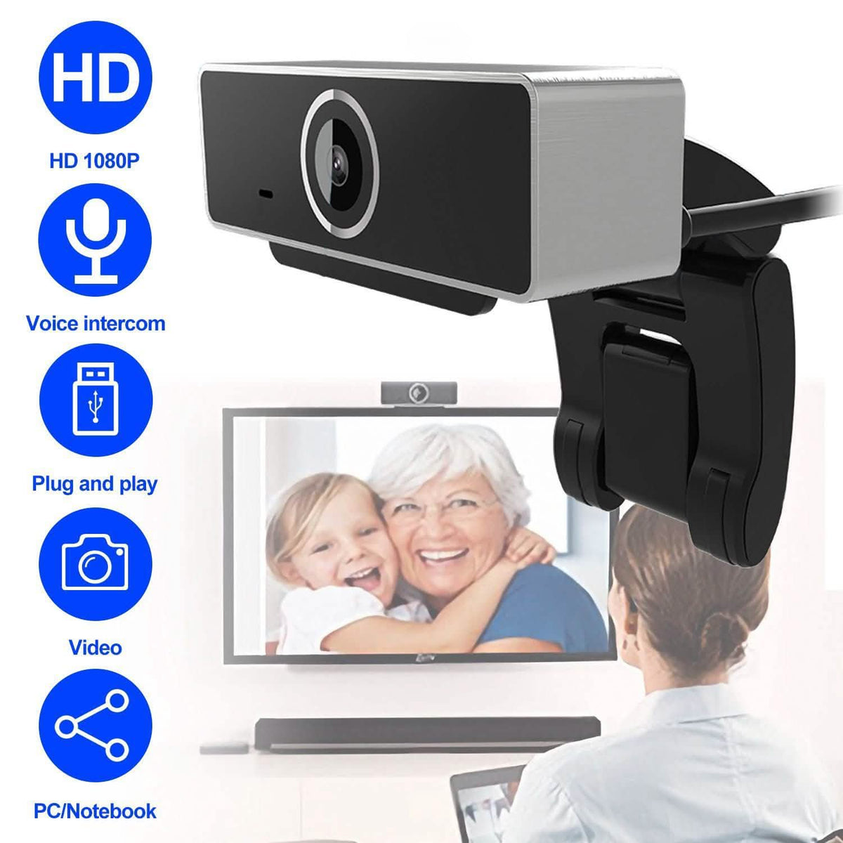 Cámara web FHD 1080P USB con enfoque automático y micrófono
