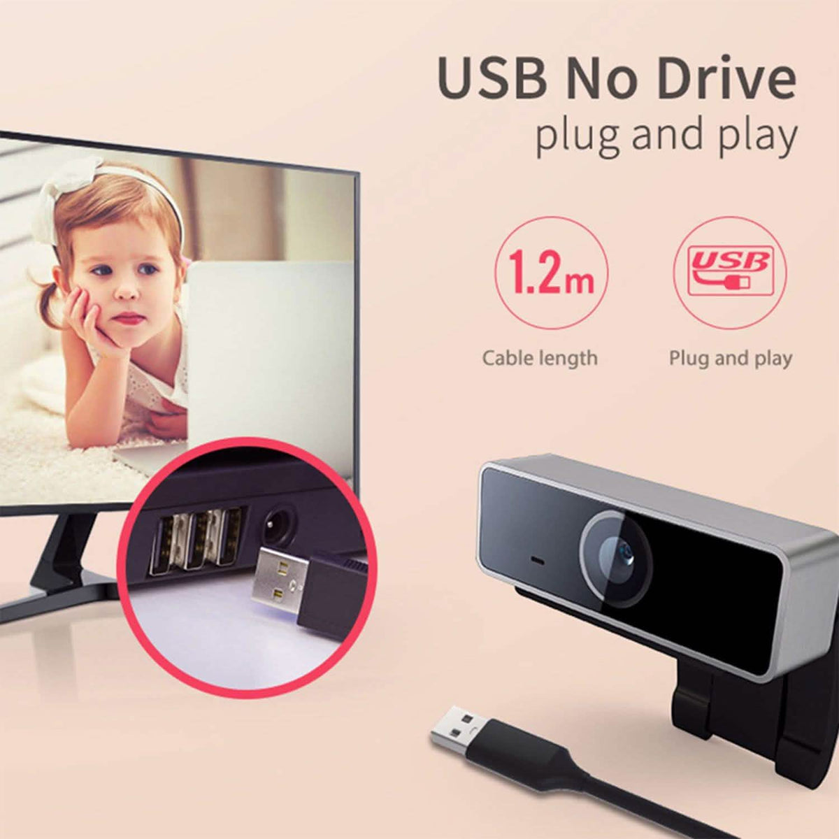 Cámara web FHD 1080P USB con enfoque automático y micrófono