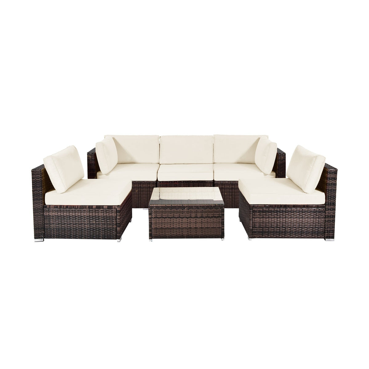 6 Pieces Patio Rattan Furniture Set with Cushions