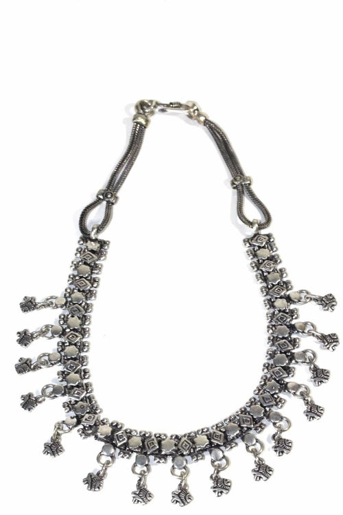 Fish Charm Choker Necklace Silver Boho Dangle Chain