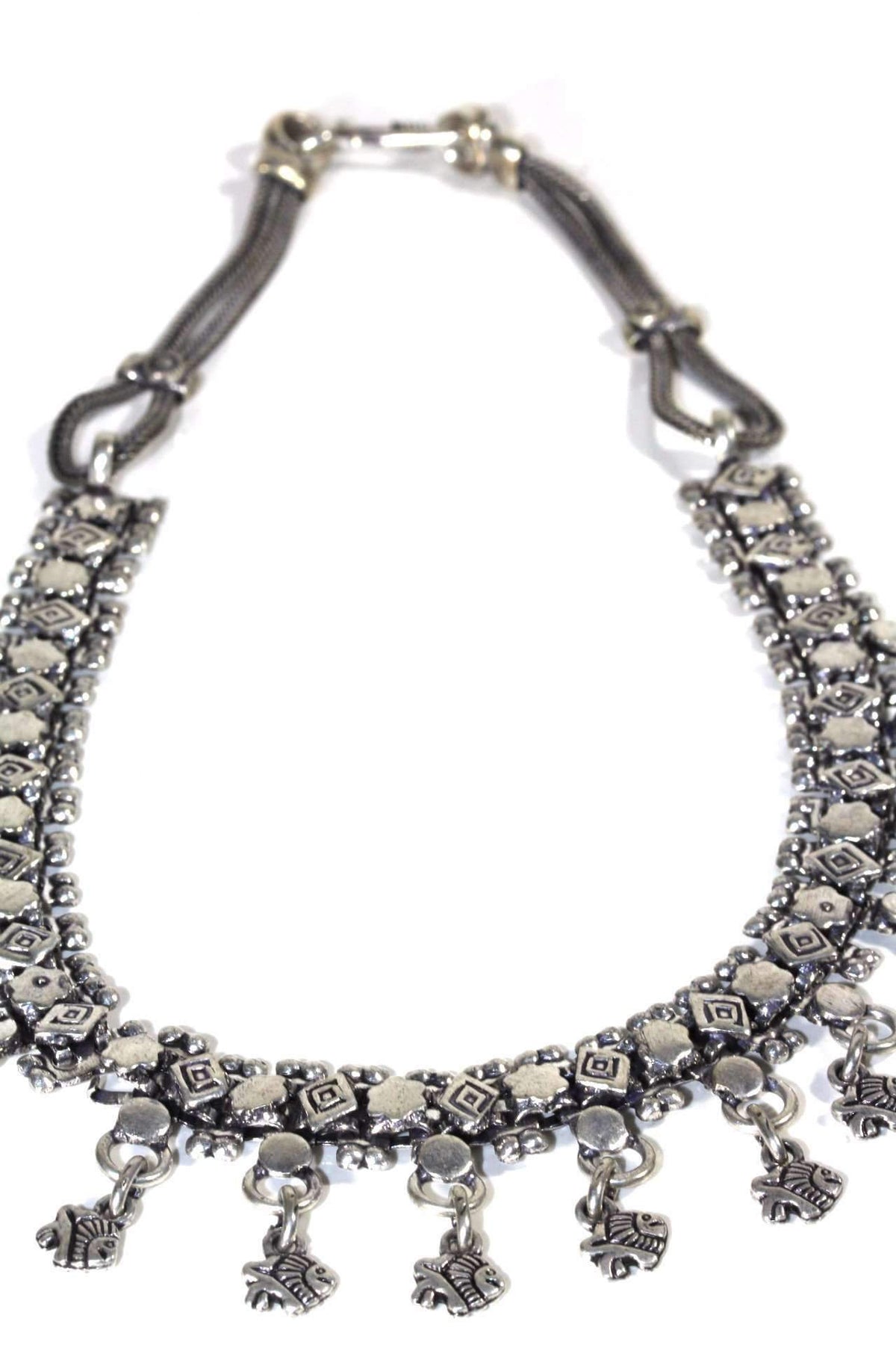Fish Charm Choker Necklace Silver Boho Dangle Chain