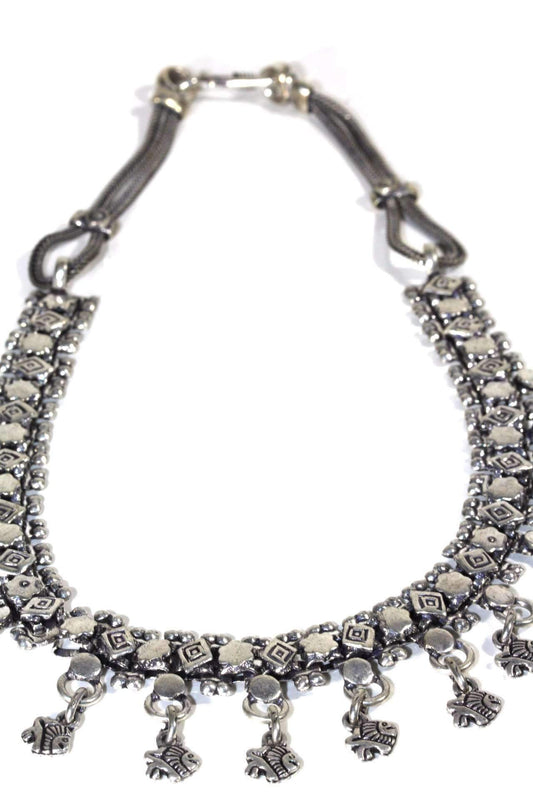 Fish Charm Choker Necklace Silver Boho Dangle Chain