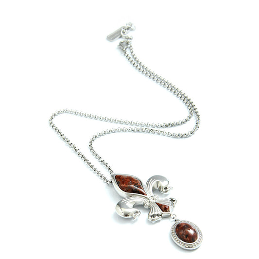 Flower Of Light Red Stone Pendant Necklace Silver Plated