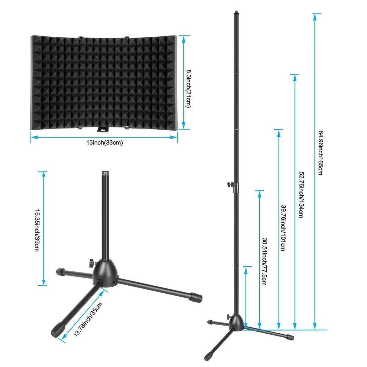Foldable Microphone Isolation Shield Adjustable Tripod Stand