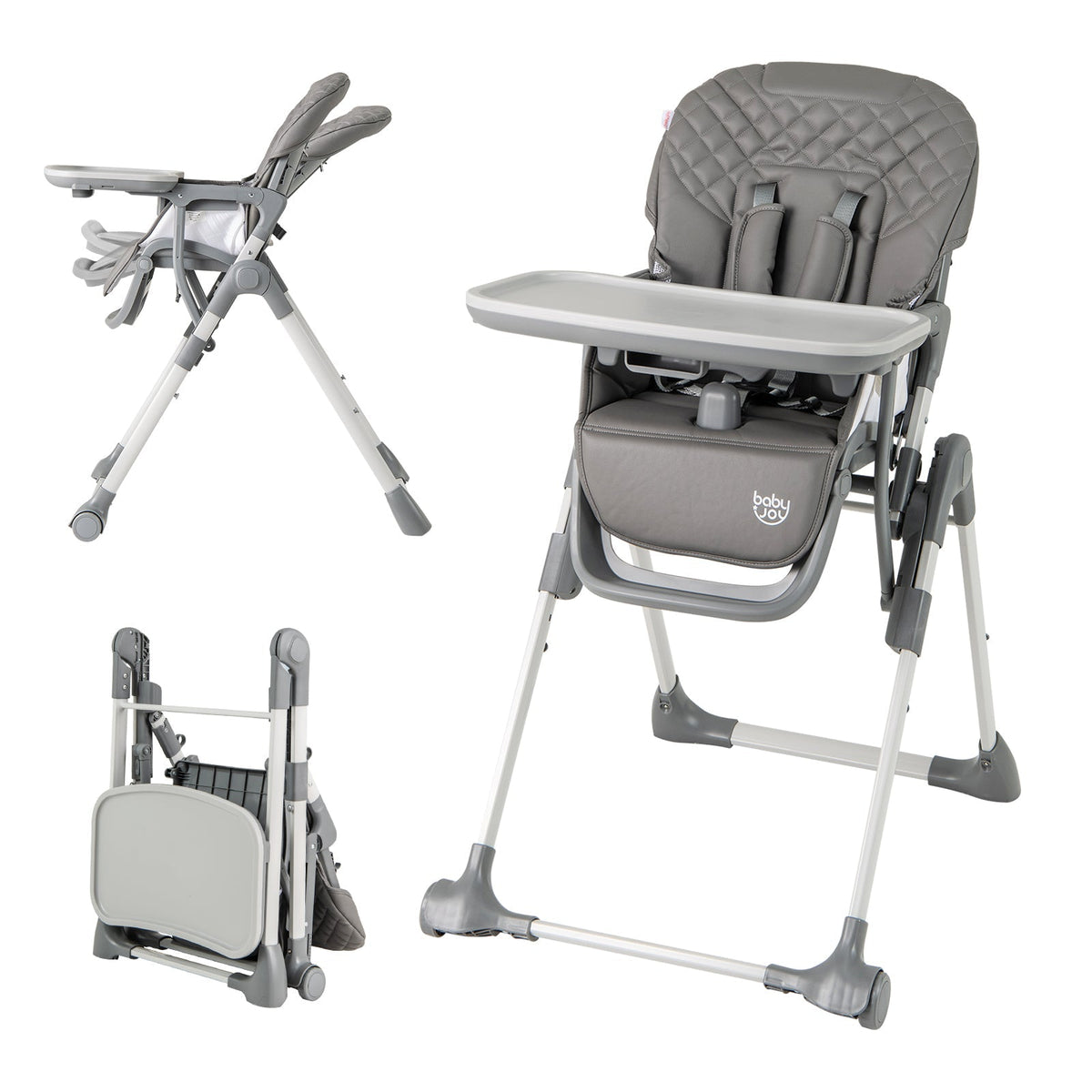 Foldable High Chair with Footrest and Detachable Tray