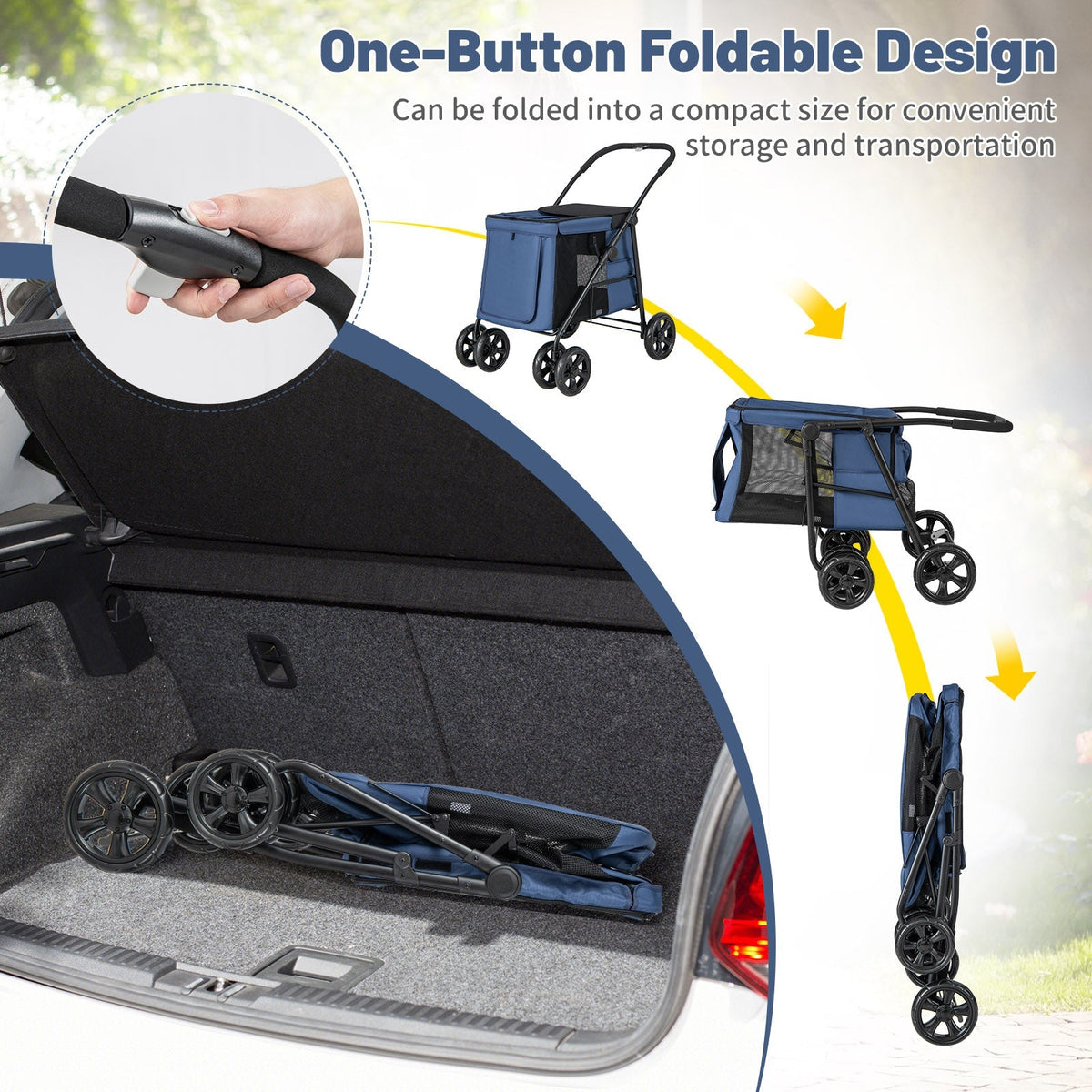 Folding Pet Stroller for Small and Medium Pets with Breathable Mesh andx One-Button Foldable