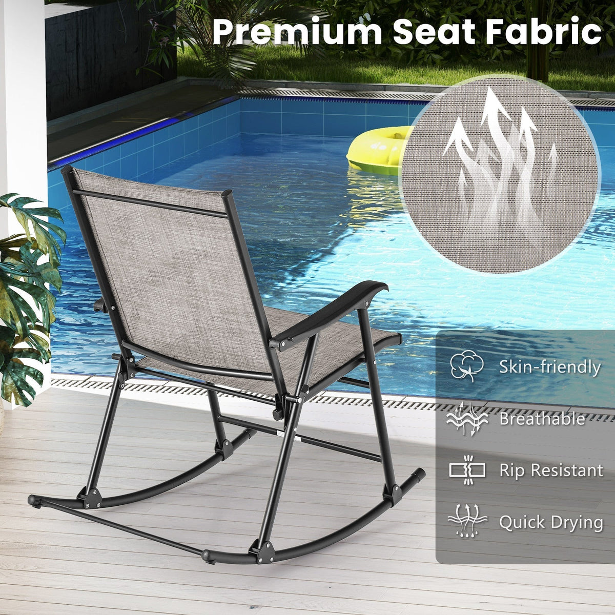 Mecedora Plegable con Asiento de Tela Transpirable - Juego de 2