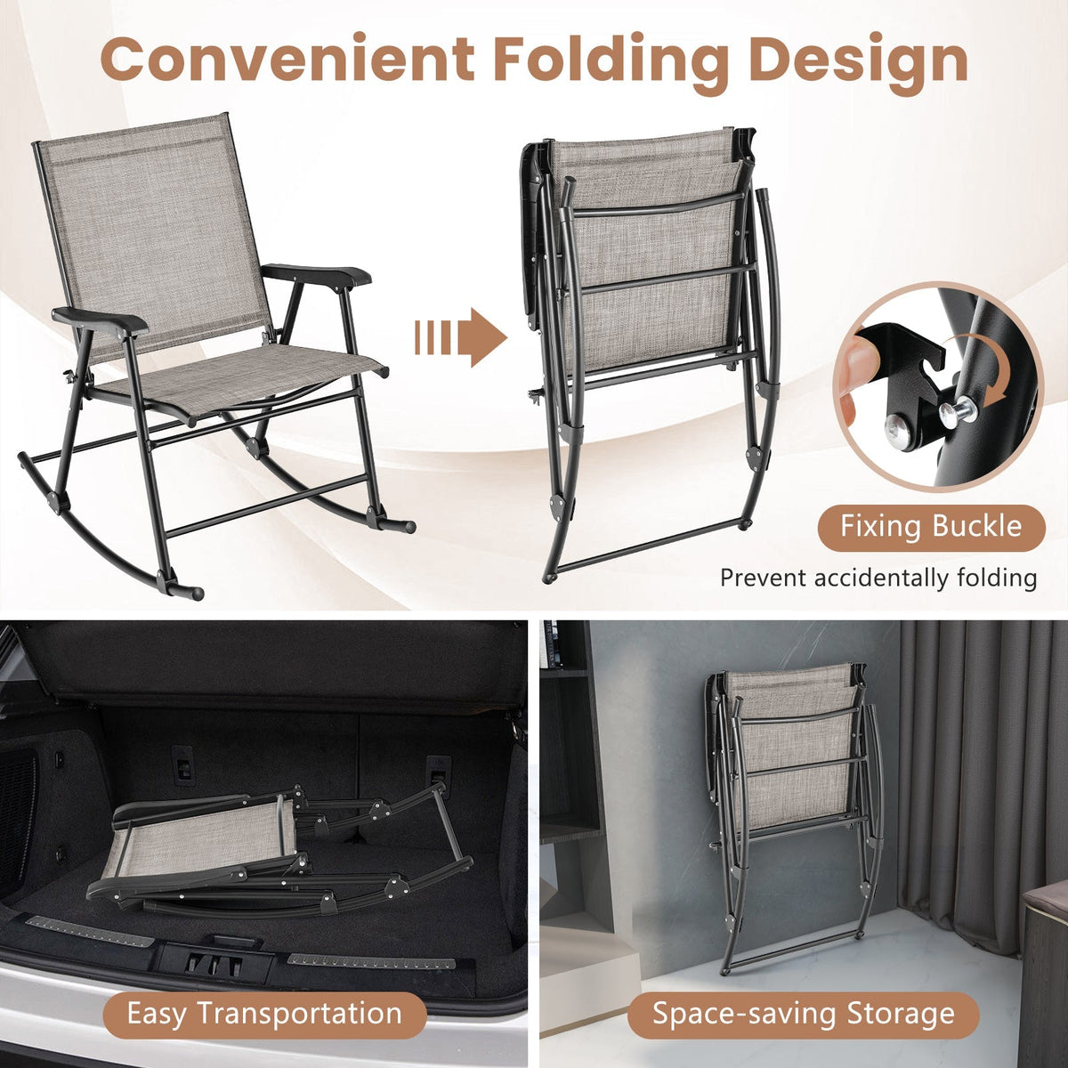 Mecedora Plegable con Asiento de Tela Transpirable - Juego de 2