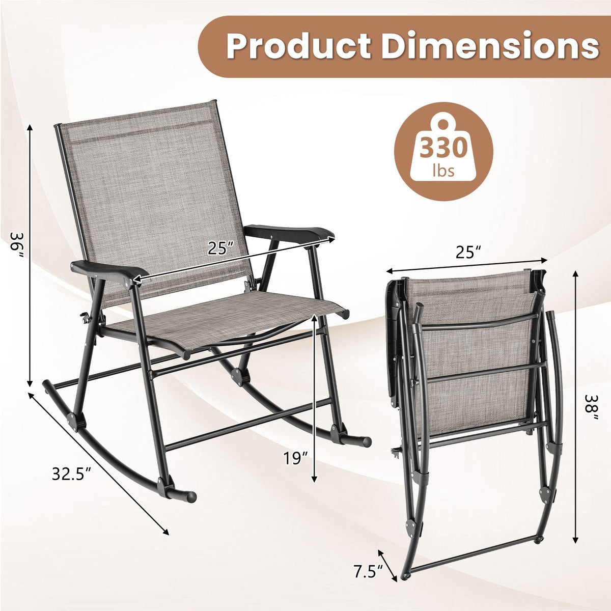 Mecedora Plegable con Asiento de Tela Transpirable - Juego de 2
