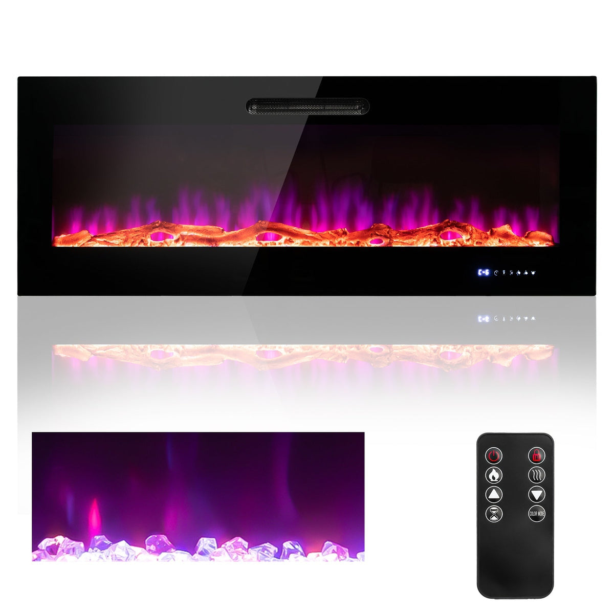 50/60 Inch Wall Mounted Recessed Electric Fireplace with Decorative Crystal and Log