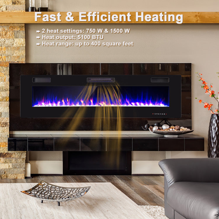 Chimenea eléctrica empotrada ultrafina de 68"