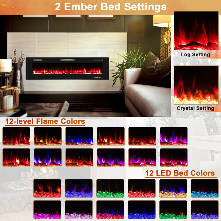 Chimenea eléctrica empotrada ultrafina de 68"