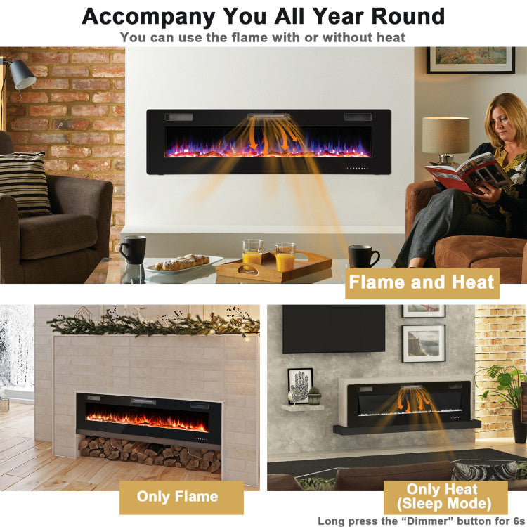 Chimenea eléctrica empotrada ultrafina de 68"