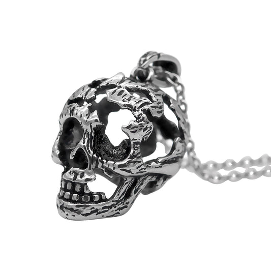 Fractured Skull Pendant Necklace Gothic Stainless Steel