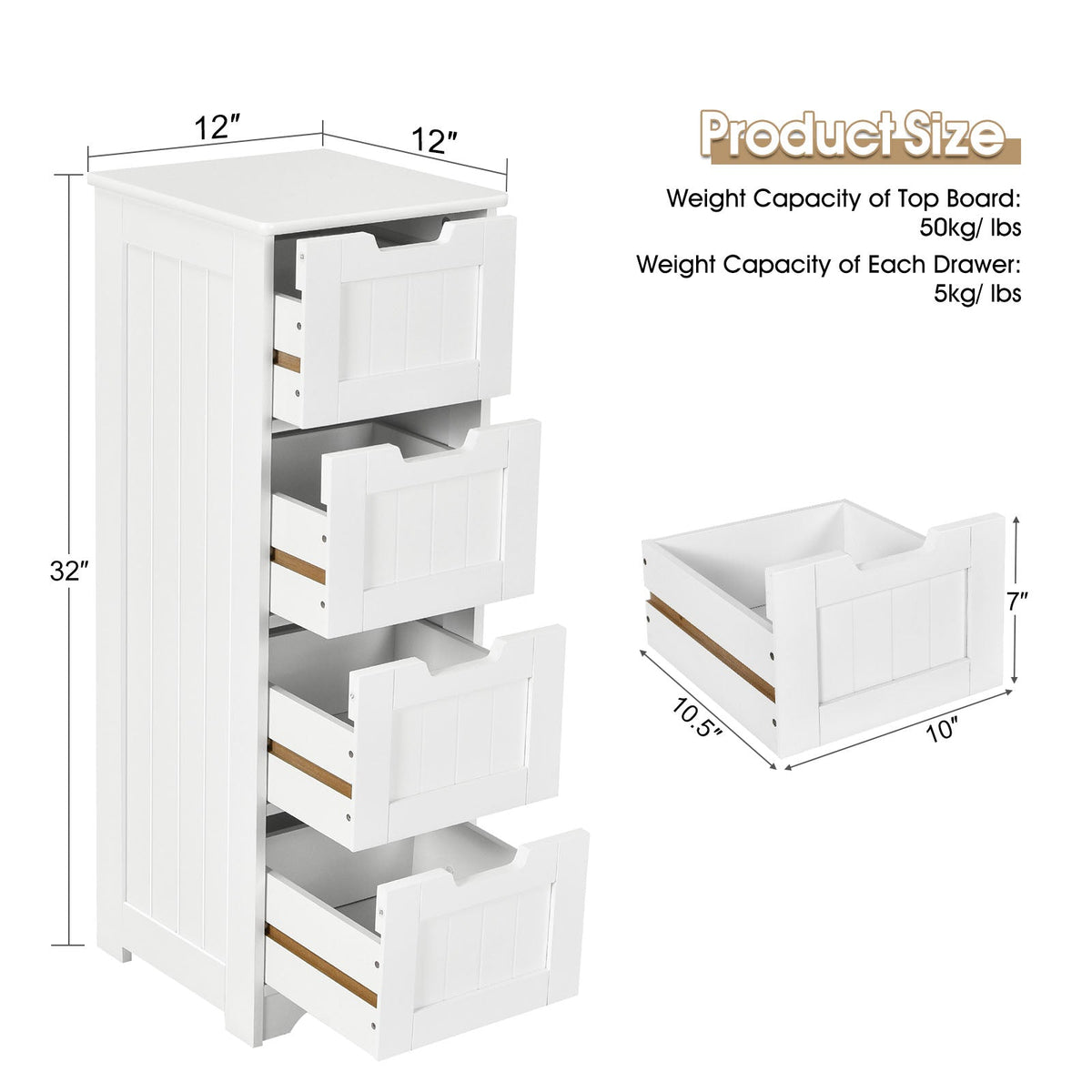 Free-Standing Side Storage Organizer with 4 Drawers