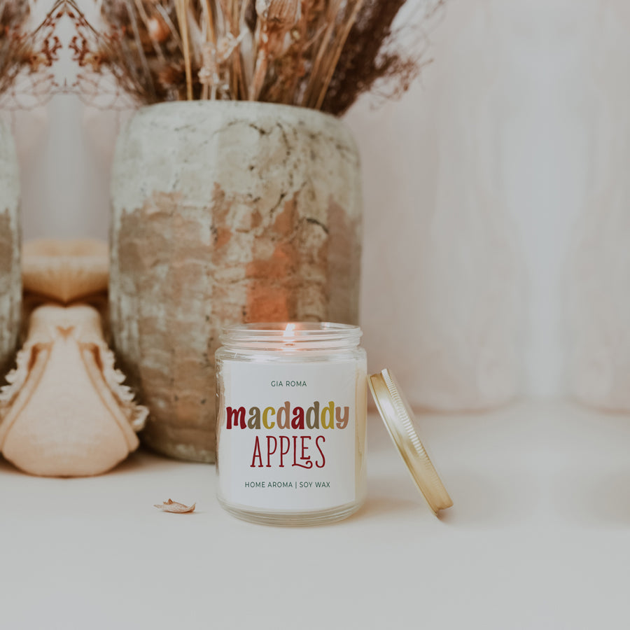 Fresh Macintosh Apple Soy Candle Fall Scented Pear Vanilla Musk Cedarwood