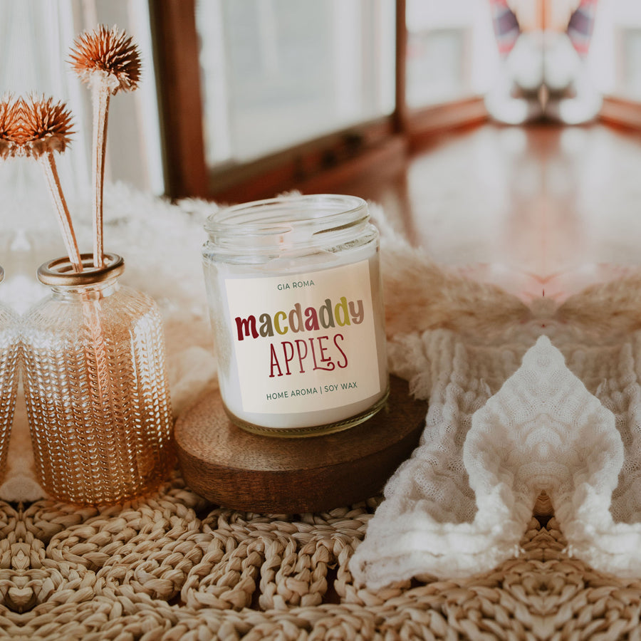 Fresh Macintosh Apple Soy Candle Fall Scented Pear Vanilla Musk Cedarwood