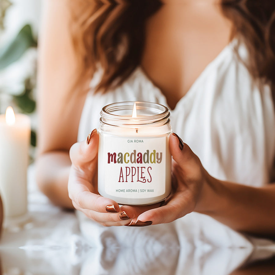 Fresh Macintosh Apple Soy Candle Fall Scented Pear Vanilla Musk Cedarwood