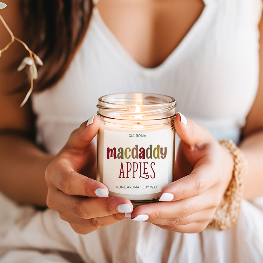 Fresh Macintosh Apple Soy Candle Fall Scented Pear Vanilla Musk Cedarwood